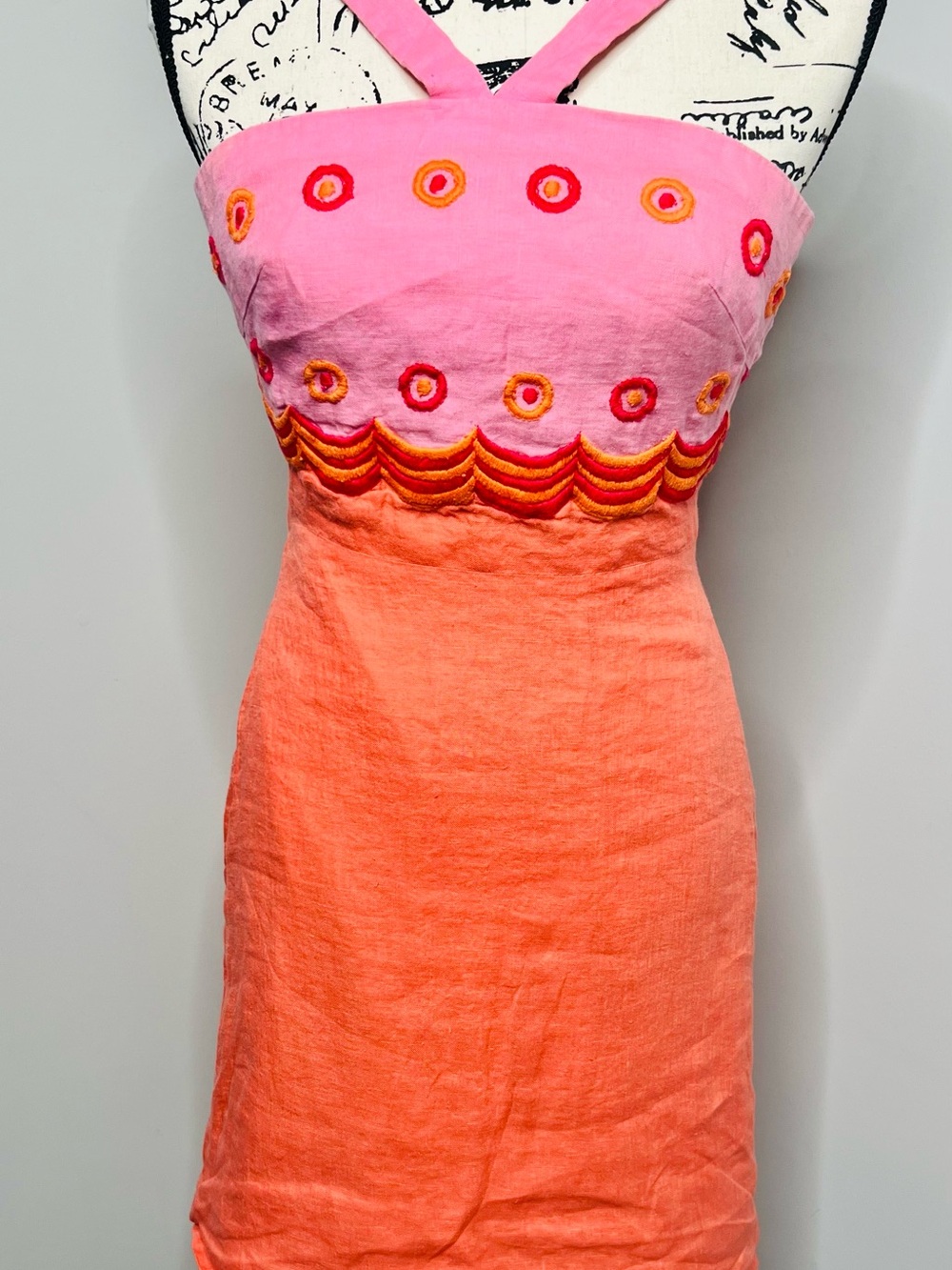 Vintage TOCCA for Bergdorf Goodman Embroidered Linen Halter Dress